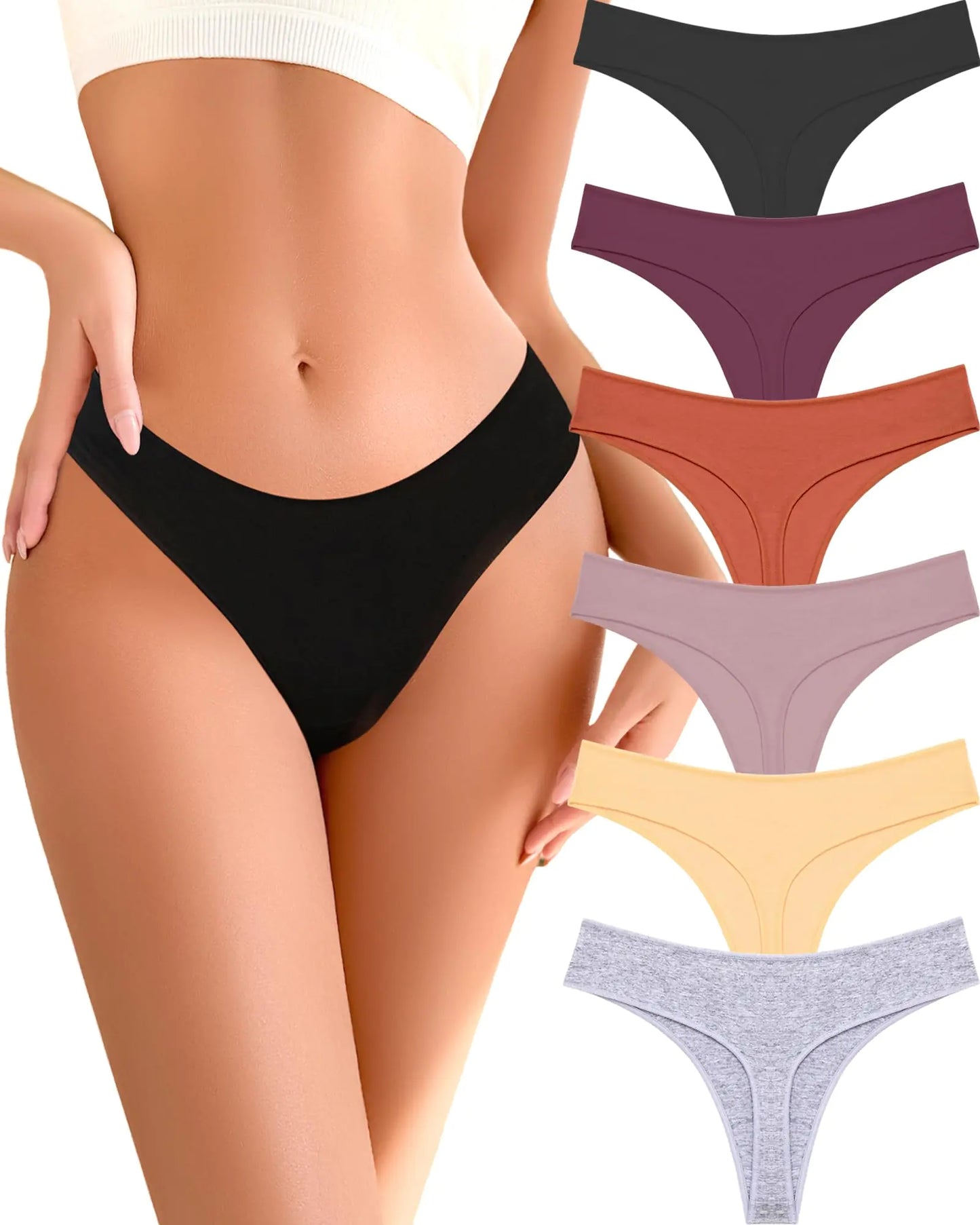 Cotton Underwear for Women Pack Breathable Thongs for Women Sexy Stretch Soft Womens Panties Thong XS-XL Black/Purple/Caramel/Khaki/Apricot/Gray Large